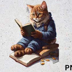 funny cats reading a book png digital download, graphic cat kitten lovers png download