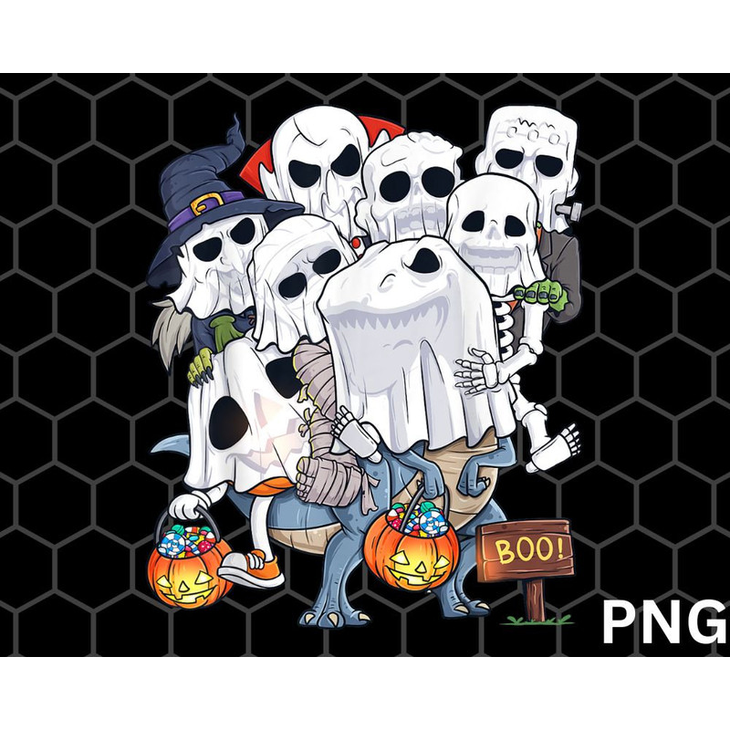 Halloween Skeleton Zombie png, Riding T Rex Funny Pumpkin Boo png - 1.jpg