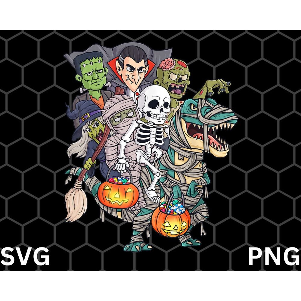 Skeleton Zombie svg, png Riding Mummy T Rex SVG, PNG Funny Halloween Pumpkin svg, png Download - 1.jpg