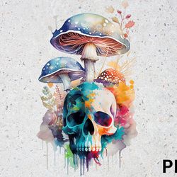 watercolor skull mushroom morel mycologist halloween png
