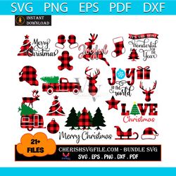 21 files of merry christmas red plaid gift bundle svg