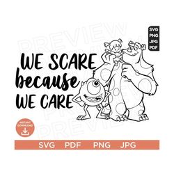 we scare because we care monsters inc svg ears, mike wazowski disneyland ears clipart, cut file layered color, cut file
