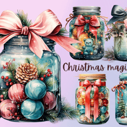 Christmas Magic Jar Clipart Png,Festive decor, Holiday-themed, Winter enchantment, Creative designs, Seasonal graphics