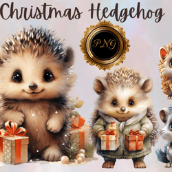 Christmas cute hedgehog Png Clipart, Holiday hedgehog illustrations, Sublimation-ready Christmas clipart, Festive