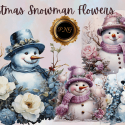 Christmas snowman flowers clipart, Snowman flowers PNG, Sublimation clipart, Christmas designs, Holiday graphics clipart