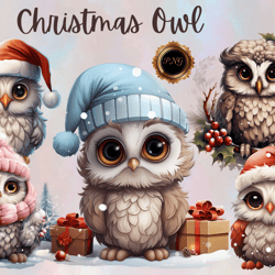 Christmas owl clipart,Sublimation clipart owl,Adorable owl illustrations,