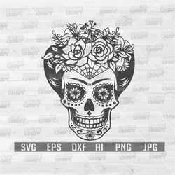 sugar skull svg files | woman sugar skull svg | skull svg files | skull svg | skull clipart | floral skull svg | sugar s