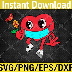 Heart In A Mask Funny Valentines Day Heart Flower Kids Svg, Eps, Png, Dxf, Digital Download