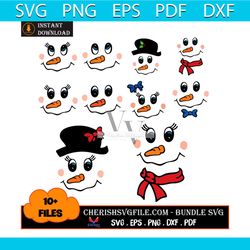 christmas snowman face bundle svg, 10 files of snowman face svg