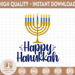happy hanukkah svg | menorah svg | chanukah jewish holiday celebration | cricut silhouette | printable clipart vector