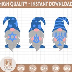 hanukkah gnomes svg | chanukah | cute gnome with menorah dreidel gift | cricut silhouette | printable clipart vector