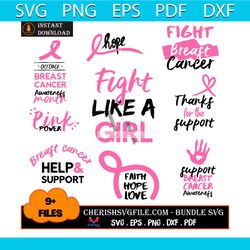 fight like a girl breast cancer awareness bundle svg