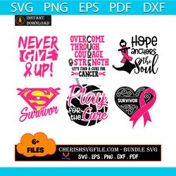 never give up breast cancer awareness bundle svg, 6 files breast cancer awareness never give up svg