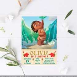 moana invitation, baby moana invitation, moana invites, moana birhtday invitation, moana birthday party invitation, maui