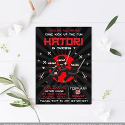 ninja  invitation, ninja party invitation, ninja birthday invitation, ninja  birthday party invitation, ninja  invites