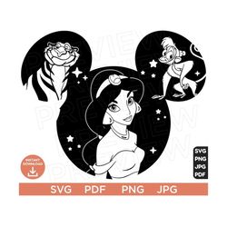 aladdin vector svg, princess jasmine svg, rajah tiger svg abu monkey svg, aladdin disneyland svg clipart disneyland ears
