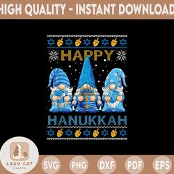 happy hanukkah ugly christmas gnome png, gnomies menorah dreidel png, hanukkah jewish holiday gift png sublimation