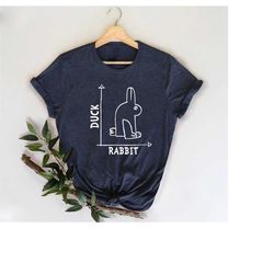 rabbit & duck ambiguous optical illusion drawing shirt, funny meme gift tees sweats for women/men/kids, perspective duck