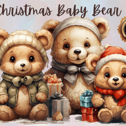 Christmas baby bear clipart,baby bear PNG, Sublimation clipart baby bear, Christmas baby bear designs, Holiday baby bear