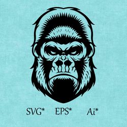 gorilla svg, gorilla head, monkey, majestic gorilla, evil gorilla, cool gorilla digital svg, eps, ai