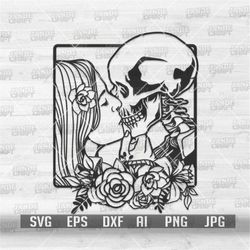 skull lovers svg | til death do us part clipart | la muerta cutfile | couple shirt png | lady death dxf | floral kissing