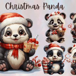 Christmas panda clipart,Christmas panda PNG, Sublimation clipart panda, Christmas panda designs, Holiday panda graphics,
