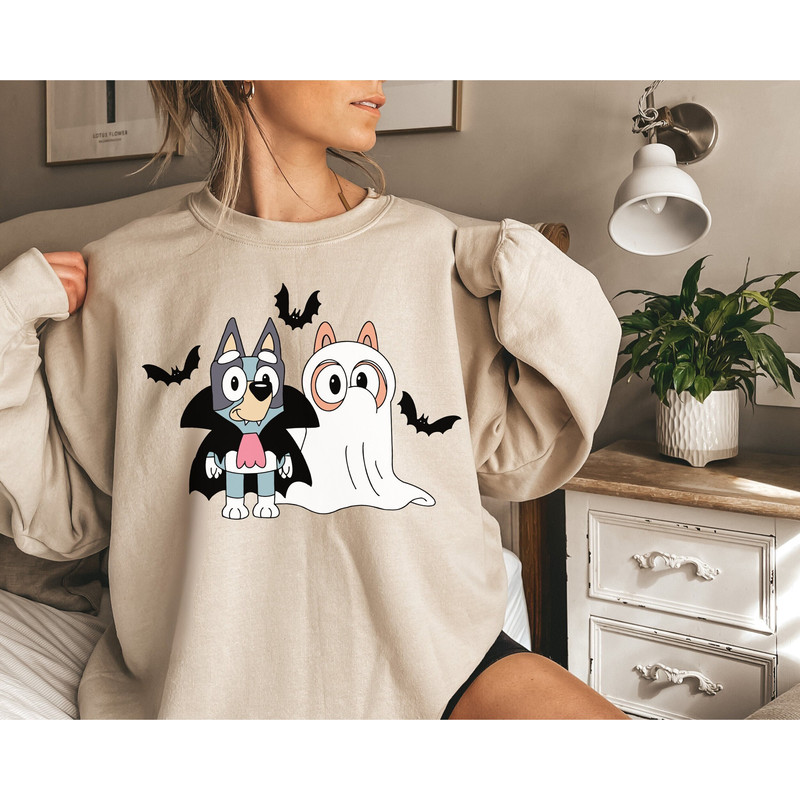 Bluey And Bingo Funny Halloween Spooky Season Sweatshirt, Bluey Family Scary Kids Halloween Trick or Treat T-Shirt, Spooky Vibes Fall Shirts - 1.jpg