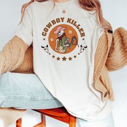 cowboy killer skeleton western halloween sweatshirt, spooky season bull head skull cowboy cowgirl t-