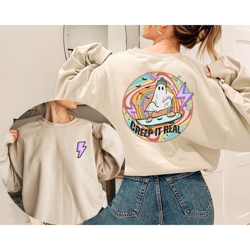 Creep It Real Cute Fall Autumn Spooky Season Sweatshirt, Happy Halloween Cute Ghost Pumpkin T-Shirt, Halloween Gift Boo Vintage Retro Hoodie - 1.jpg