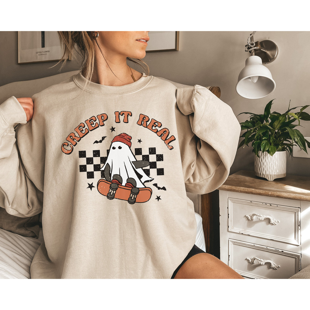 Creep It Real Cute Ghost Halloween Sweatshirt, Happy Halloween Gifts Spooky Season Hocus Pocus T-Shirt, Vintage Retro Halloween Ghosts Tee - 1.jpg