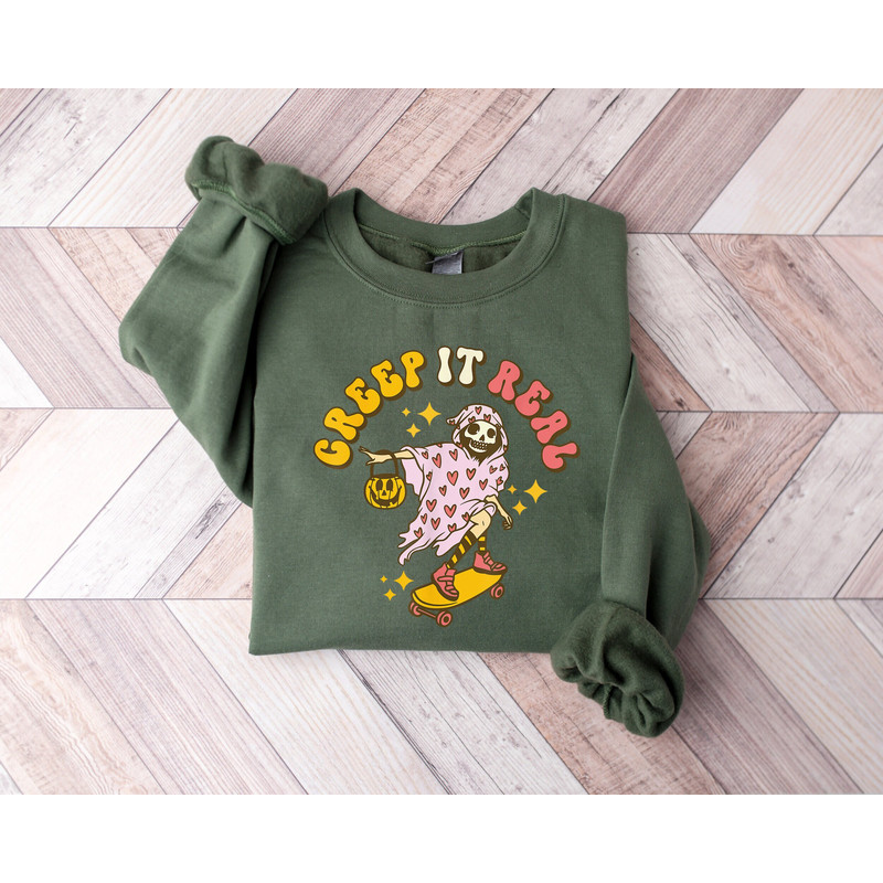 Creep It Real Skateboard Skeleton Funny Halloween Sweatshirt, Spooky Season Autumn Fall Skull Bones Cozy Hoodie,  Hocus Pocus Boo T-Shirt - 1.jpg