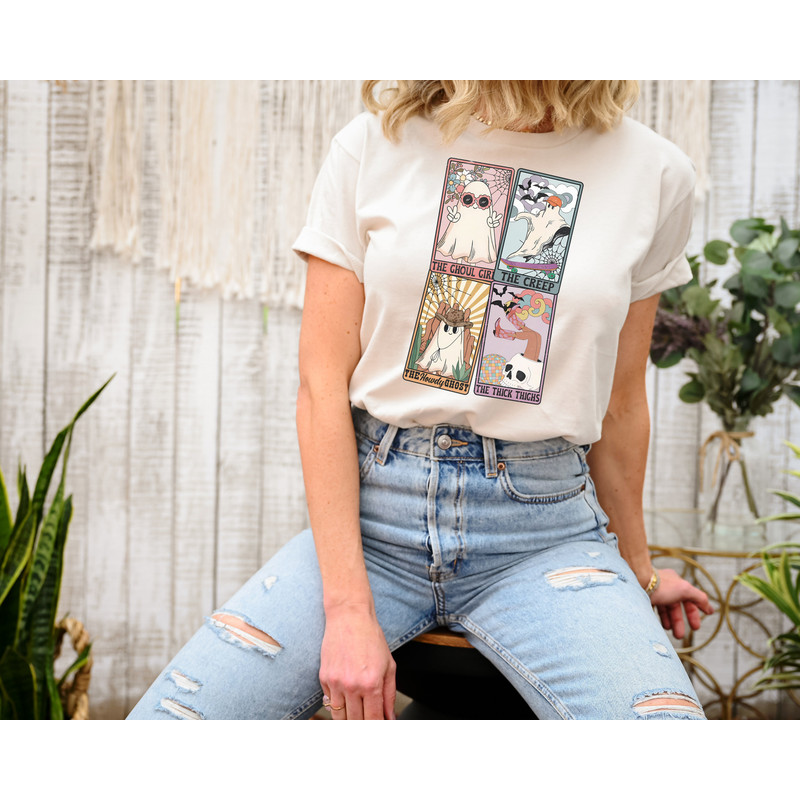 Cute Ghosts Tarot Card Halloween Sweatshirt, Creep It Real Thick Thigs Spooky Season Skull T-Shirt, Spooky Vibes Western Cowboy Ghost Hoodie - 4.jpg