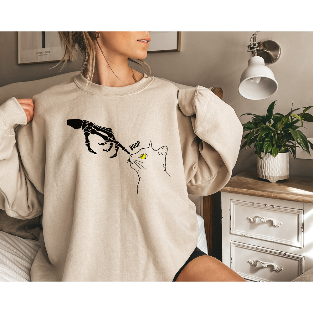 Funny Skeleton Hand Cat Lover Halloween Sweatshirt, Skeleton Skull Spooky Vibes Autumn Fall Hoodie, Funny Cat Pet Owner Spooky Vibes Tee - 3.jpg