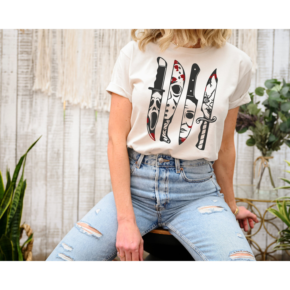 Horror Movie Characters Knives Halloween Sweatshirt, Serial Killer Spooky Season Scary Halloween Horror Shirts, Spooky Vibes Cute Fall Tee - 3.jpg