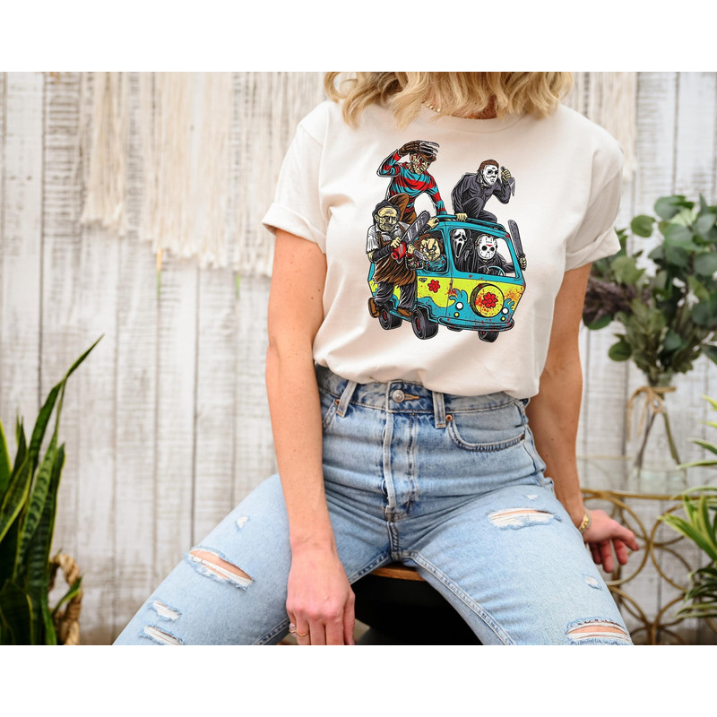 Horror Movie Characters Spooky Bus Halloween Sweatshirt, Spooky Season Scary Halloween Autumn Fall T-Shirt, Bus Driver Serial Killers Shirts - 1.jpg