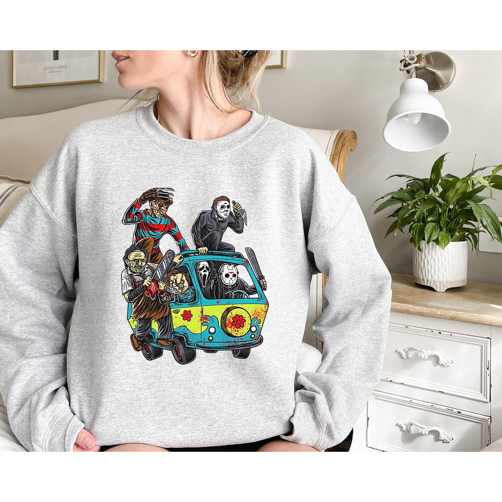 Horror Movie Characters Spooky Bus Halloween Sweatshirt, Spooky Season Scary Halloween Autumn Fall T-Shirt, Bus Driver Serial Killers Shirts - 2.jpg