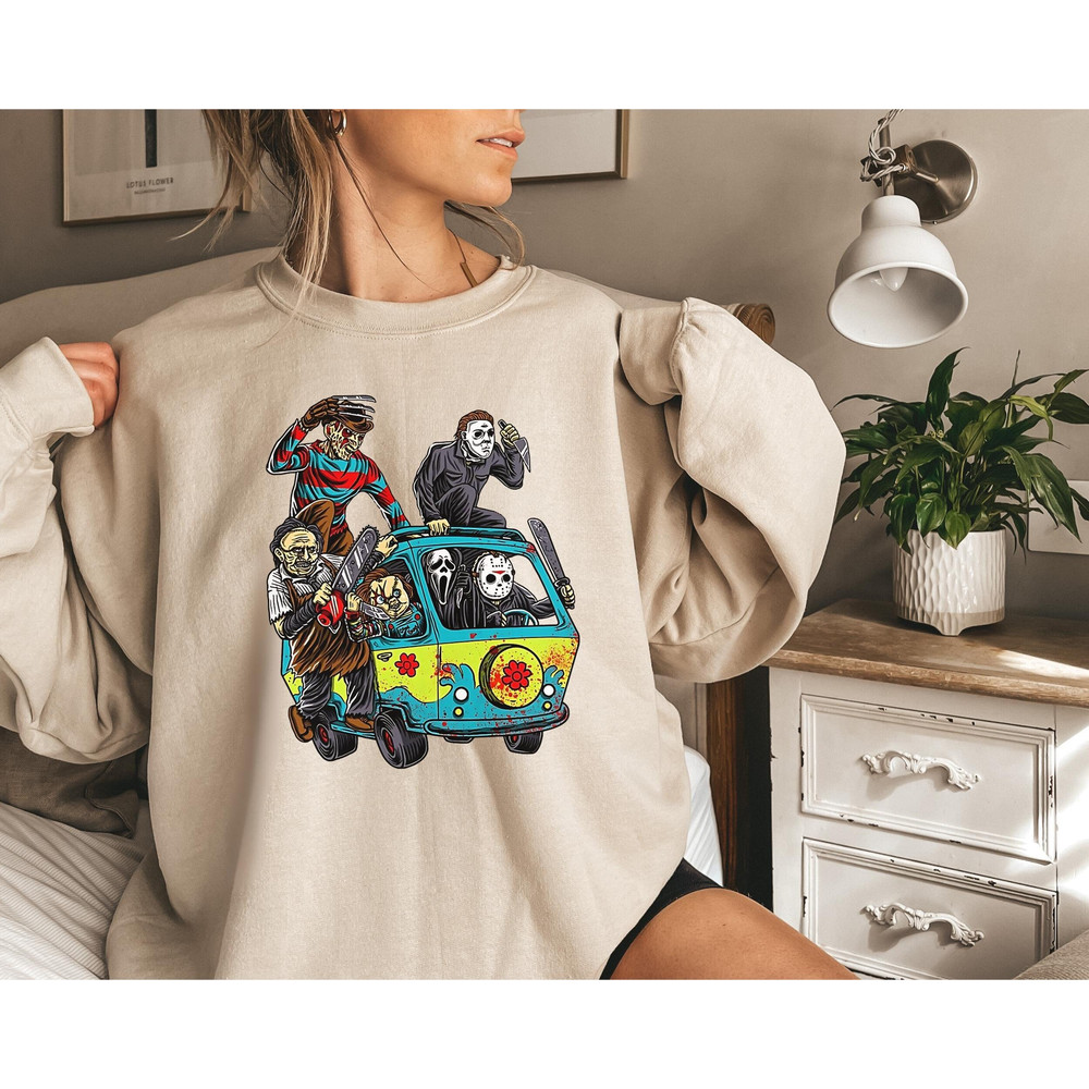 Horror Movie Characters Spooky Bus Halloween Sweatshirt, Spooky Season Scary Halloween Autumn Fall T-Shirt, Bus Driver Serial Killers Shirts - 3.jpg