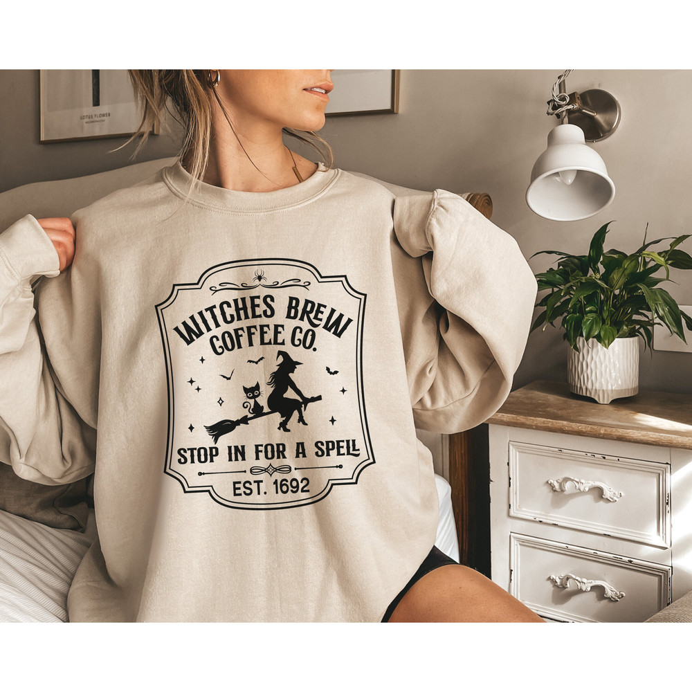 Premium Witches Brew Coffee Hocus Pocus Halloween Sweatshirt, Spooky Season Witchy Autumn Fall Clothing, Witch Spell Spooky Vibes T-Shirt - 1.jpg