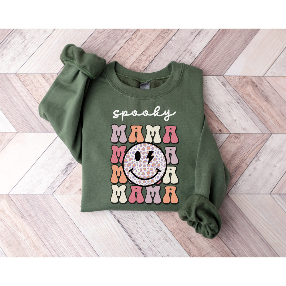 Retro Spooky Mama Smiley Face Halloween Sweatshirt, Autumn Fall Spooky Vibes Scary Halloween T-Shirt, Mommy and Me Spooky Vibes Shirts - 3.jpg