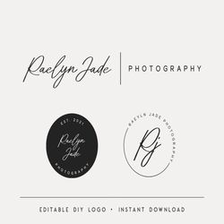 Editable Logo Designs, DIY Signature Logo, Circle Photography Logo, Round Photographer Logo with Watermarks, Instant