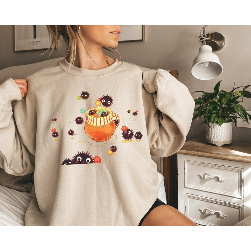Soot Sprite Sweatshirt, Y2K Washed Acid Studio Ghibli Shirt Spirited Away Bleached Shirt, Calcifer Hoodie, Howls Moving Castle, Totoro Shirt - 2.jpg
