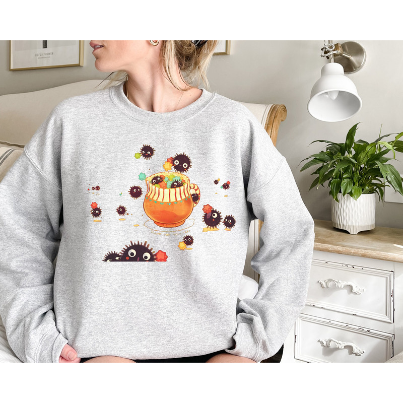 Soot Sprite Sweatshirt, Y2K Washed Acid Studio Ghibli Shirt Spirited Away Bleached Shirt, Calcifer Hoodie, Howls Moving Castle, Totoro Shirt - 5.jpg