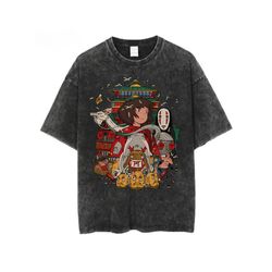 spirited away ponyo shirt, studio ghibli washed acid t shirt, howls moving castle, calcifer, totoro