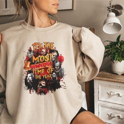 spooky skeleton the most wonderful time of the year retro halloween sweatshirt, spooky season serial