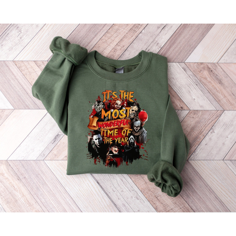 Spooky Skeleton The Most Wonderful Time Of The Year Retro Halloween Sweatshirt, Spooky Season Serial Killers Horror Movie Characters Shirt - 2.jpg