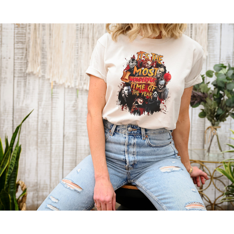 Spooky Skeleton The Most Wonderful Time Of The Year Retro Halloween Sweatshirt, Spooky Season Serial Killers Horror Movie Characters Shirt - 3.jpg