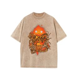 vintage calcifer y2k shirt, howls moving castle acid wash t shirt, studio ghibli anime sweatshirt, s