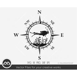 scuba dive svg compass - scuba diving svg, scuba diver svg, swimming svg, silhouette, png