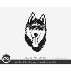 husky svg dog with sunglasses - husky svg, dog svg, huskies svg, clipart, png, cut file pet for lovers