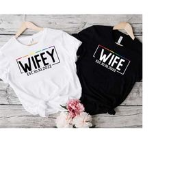lesbian wife rainbow pride custom date shirt,lesbian mrs wedding,two brides wedding engagement gift,lesbian gay bachelor